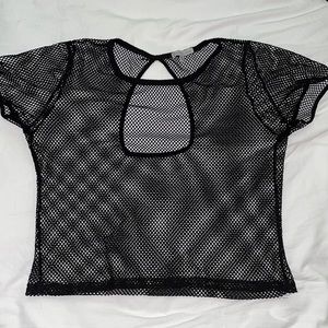 Sheer net crop top with peep hole back